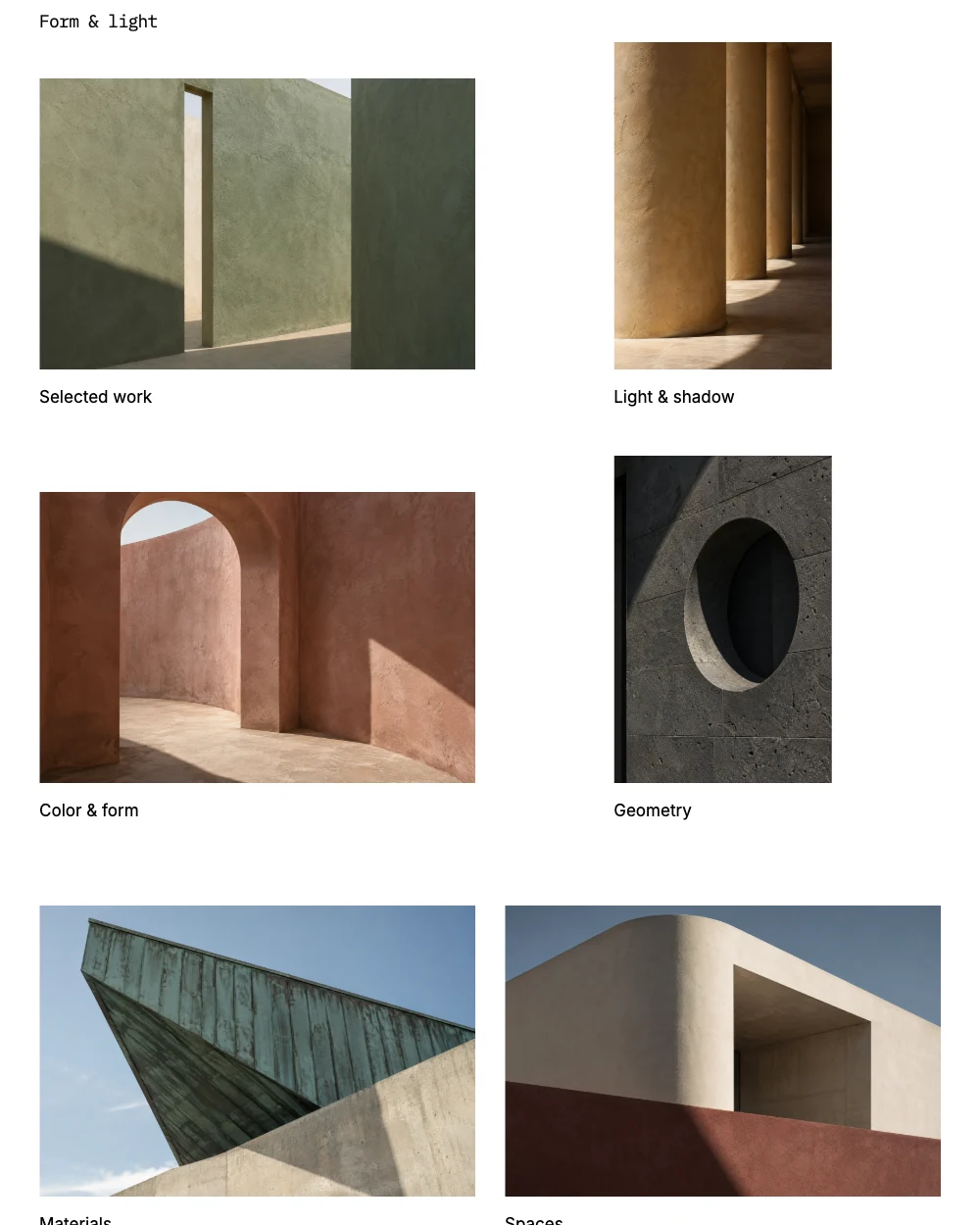 Masthead portfolio layout, showing its cover and galleries with architecture photographs