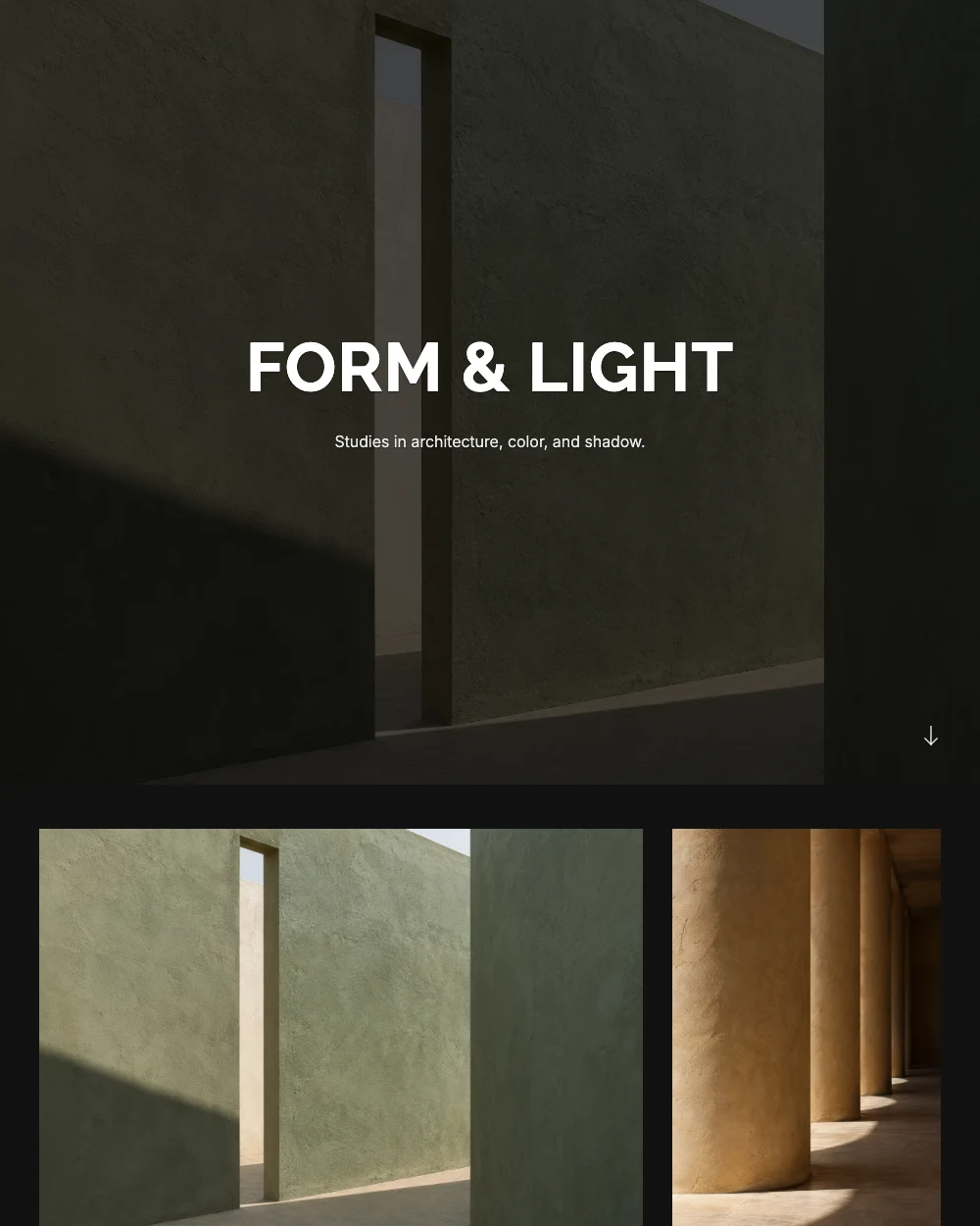 Modern portfolio layout, showing its cover and galleries with architecture photographs